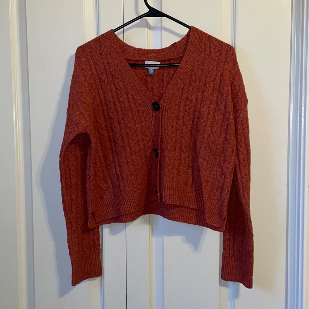 Juniors cozy knit cropped button up sweater